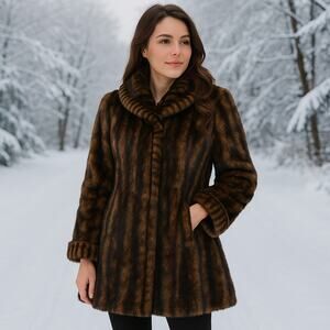 Dennis Basso Brown Striped Coat